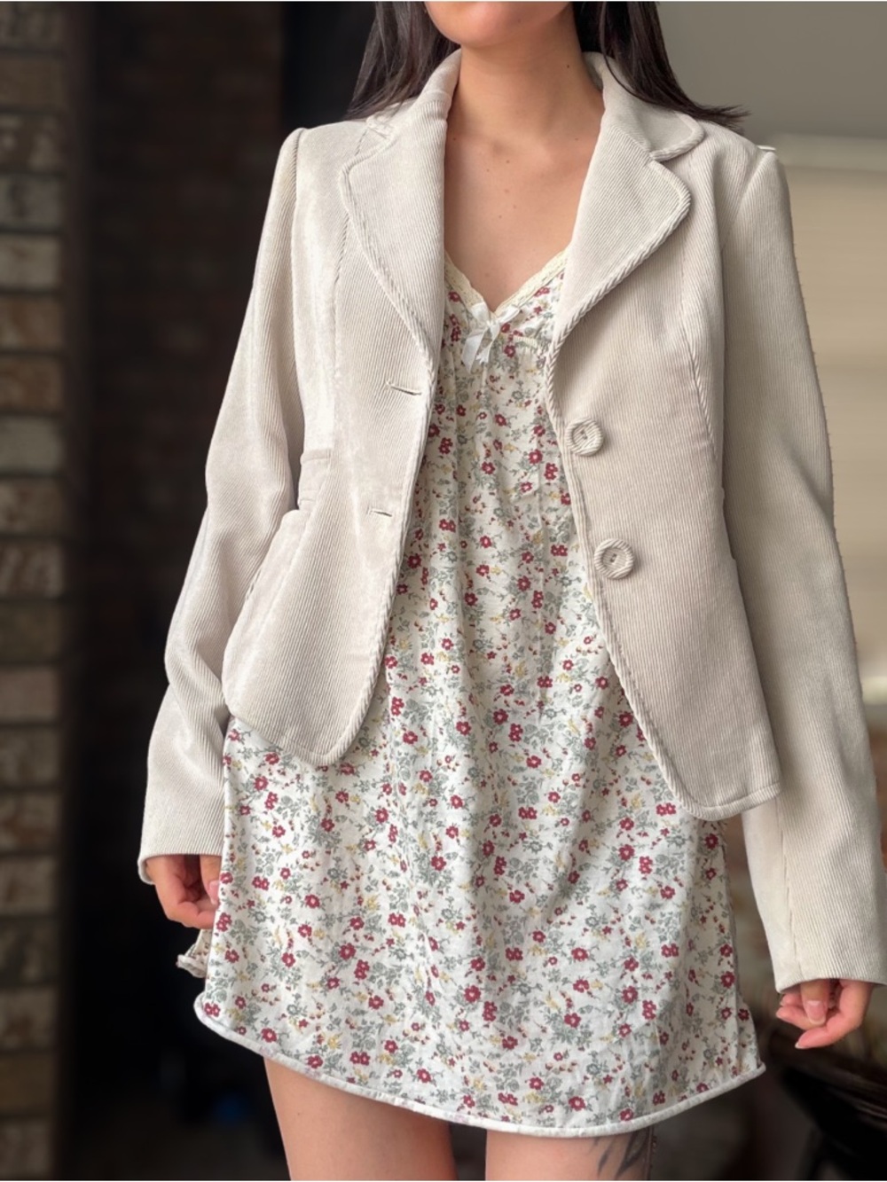 Tailored Fitted Cream Blazer Jacket - Soft Structured Corduroy